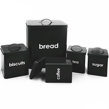 5PC BLACK METAL BREAD BIN
