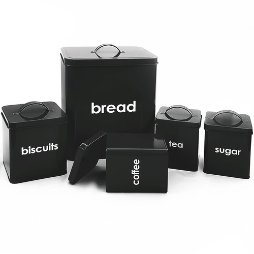 5pc black metal bread bin - 5pc,