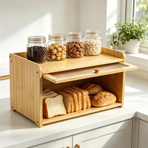 Bamboo wooden bread bin food - bamboo,
