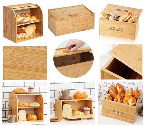Bamboo wooden bread bin - bread, lift